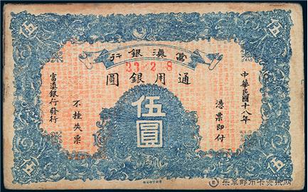 钱币富滇银行 单面