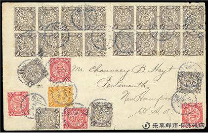邮票1905年2月28日上海经日本寄美国西式实寄封一枚